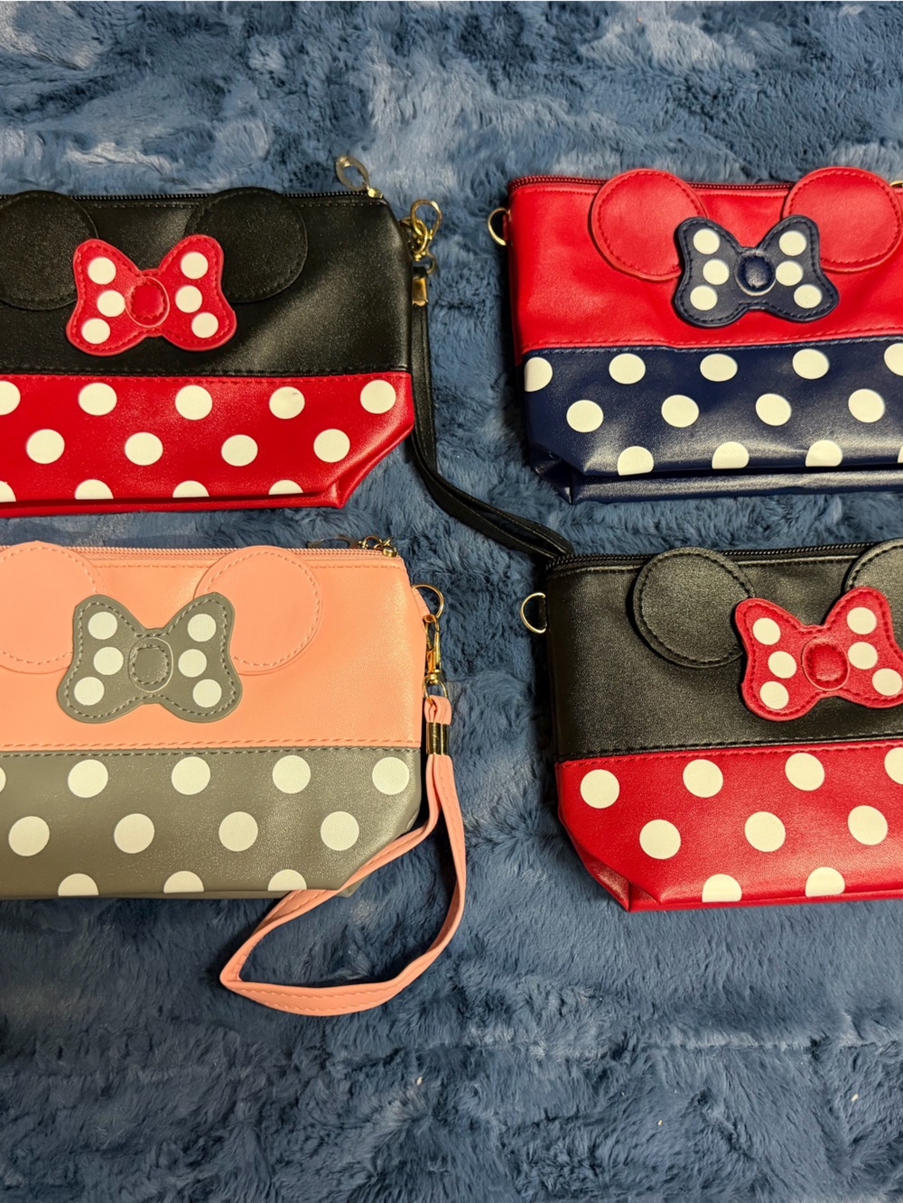 Polka Dot Mouse-Ear Wristlet Clutch - Pink/Gray, Red/Black, Blue/Red